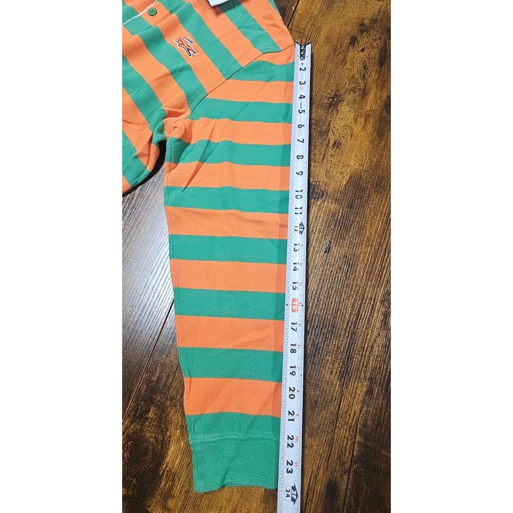 Lacoste Mens Striped Long Sleeve Rugby Polo Shirt Orange Green Size L - Picture 7 of 9